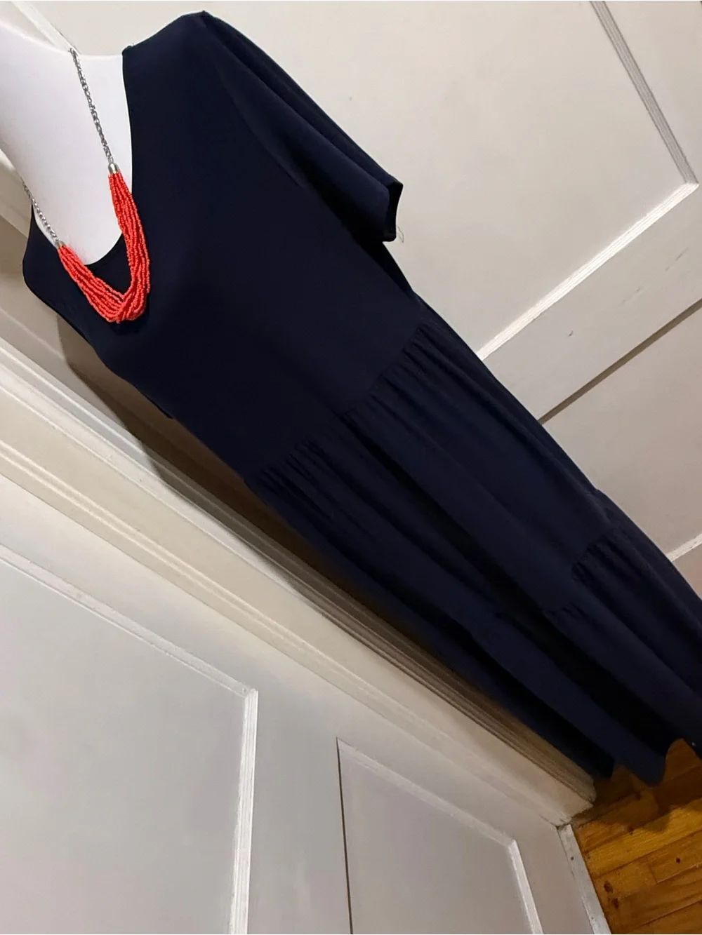 Nicole Miller Navy Short-Sleeve Tiered Maxi Dress